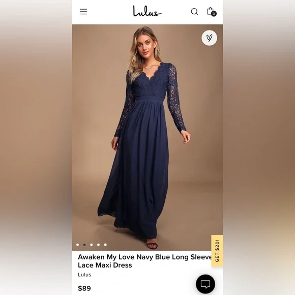 Lulus Navy Blue Long Sleeve Maxi Dress